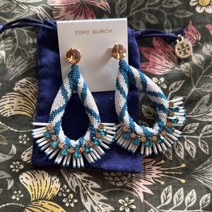 Tory Burch Blue and White Beaded Earrings